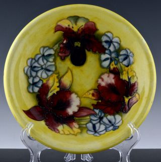 Vintage Orchid Pattern Yellow Green Ground Moorcroft Pottery Plate