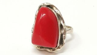 Vintage Sterling Silver Red Coral Band Ring Size 8