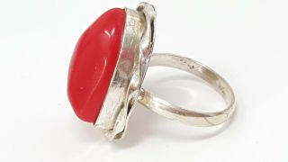 Vintage Sterling Silver Red Coral band Ring size 8 2