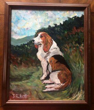 Vintage Beagle Hound Hunting Dog Impressionist Art Painting Elliot