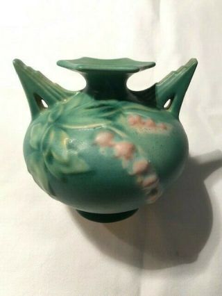 Vintage Roseville Pottery Usa Bleeding Heart Two Handle Vase 961 - 4