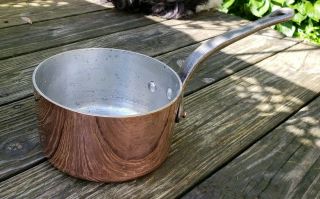 Vtg French Copper Sauce Pan Heavy 2.  8mm Hammered Copper Tin Lined Made In France