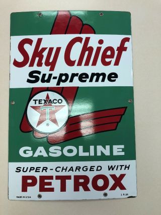 Vintage Texaco Sky Chief Petrox Supreme Gas Station Porcelain Pump Sign 1964