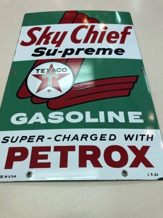 Vintage Texaco Sky Chief Petrox Supreme Gas Station Porcelain Pump Sign 1964 5
