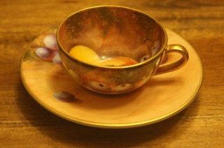 Royal Worcester Miniature Mini Gold Fruit Tea Cup & Saucer Teacup Artist Signed