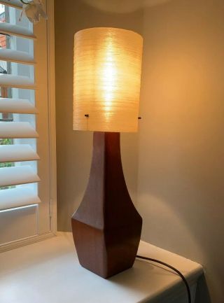 1960s Vintage Retro Mid Century Modernist Teak Table Lamp Base Fibreglass Shade 2