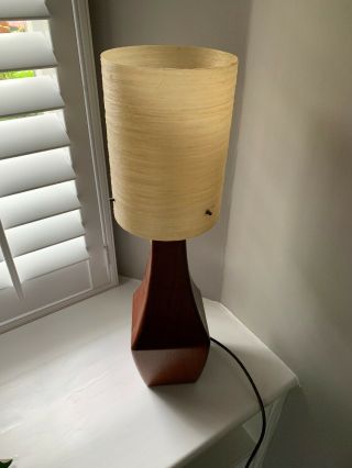 1960s Vintage Retro Mid Century Modernist Teak Table Lamp Base Fibreglass Shade 3