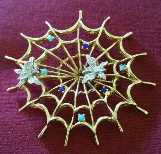On Figural Vintage Panetta Lg Spiderweb Butterfly Gold Plated Brooch
