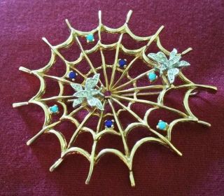 On Figural Vintage PANETTA Lg Spiderweb Butterfly Gold Plated Brooch 4