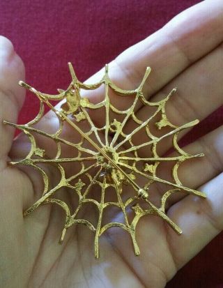 On Figural Vintage PANETTA Lg Spiderweb Butterfly Gold Plated Brooch 5