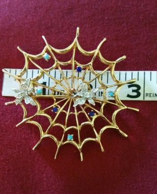 On Figural Vintage PANETTA Lg Spiderweb Butterfly Gold Plated Brooch 7