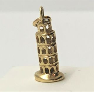 Vintage Leaning Tower Of Pisa 14k Yellow Gold Pendant Charm With 14k Link Lock