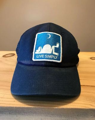 Vintage Patagonia Live Simply Navy Blue Trucker Hat Cap Frog Sleep Moon Rare