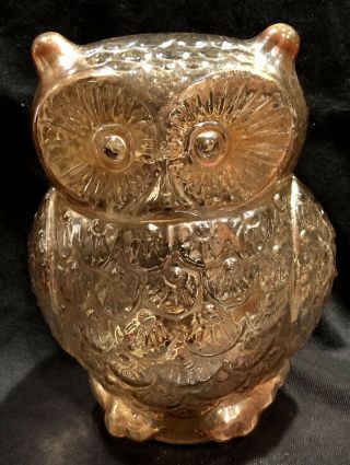 Rare Vintage Large Owl Iridescent Gold Carnival Glass 9 Inch Tall Euc