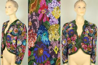 Vtg Diane Freis Silk Embellished Beaded Sequin Trophy Jacket Blazer M