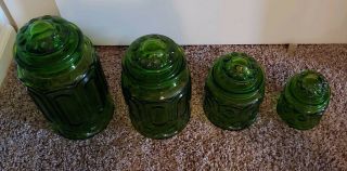 Vintage LE Smith Green Moon and Stars 4 - PC.  Glass Canister Set w/ Lids 2