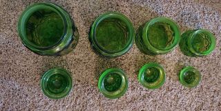 Vintage LE Smith Green Moon and Stars 4 - PC.  Glass Canister Set w/ Lids 3