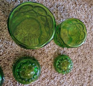Vintage LE Smith Green Moon and Stars 4 - PC.  Glass Canister Set w/ Lids 6
