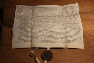 1544 Medieval Manuscript Parchment Document With One Wax Seal
