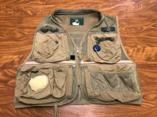 Mens Vintage Orvis Fly Fishing Trout Zip Up Utility Multi Pocket Vest Size Large
