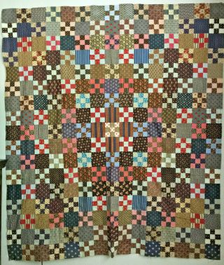 Outstanding Antique Nine Patch Quilt Top - Unwashed