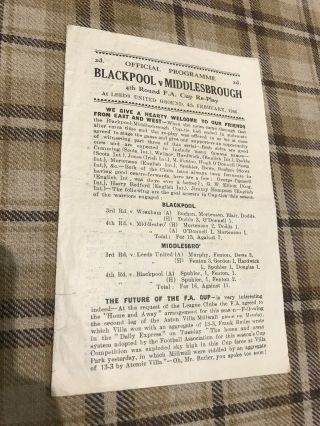 Vintage Blackpool V Middlesbrough Fa Cup Replay Football Programme 1945/46