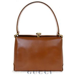 Authentic Gucci Hand Bag Leather Brown Gold - Tone Made In Italy Vintage 02ac119