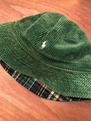 Vtg Polo Ralph Lauren Corduroy Green Plaid Bucket Hat Cap Sz L/xl