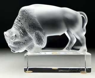 Outstanding Vtg Buffalo Sculpture Lalique France Art Paperweight