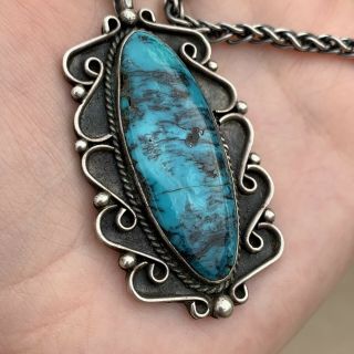 Vintage Navajo Sterling Silver and Blue Diamond Turquoise Pendant 5