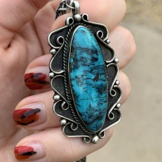Vintage Navajo Sterling Silver and Blue Diamond Turquoise Pendant 8