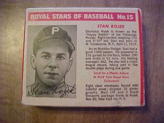 Rare 1950 Royal Desserts/ Royal Stars Of Baseball Stan Rojek