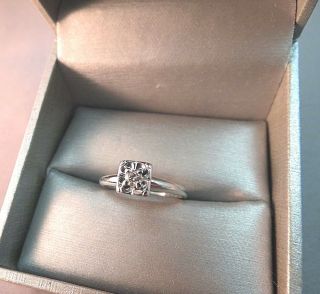 14k White Gold Antique Diamond Solitaire Engagement Ring 2.  35g Size 7.  5 Square