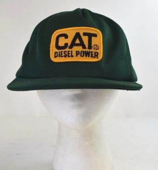 Vintage Cat Diesel Power Yellow Patch Green Snapback Adjustable Hat Made In Usa