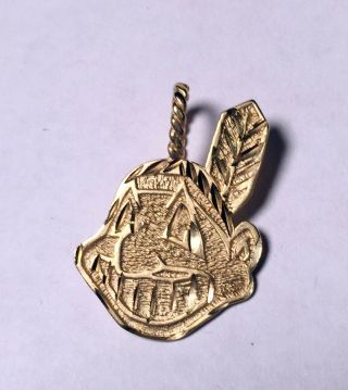 14k Yellow Gold Vintage Cleveland Indians Chief Wahoo Mlb Pendant Charm 2.  9 Gram