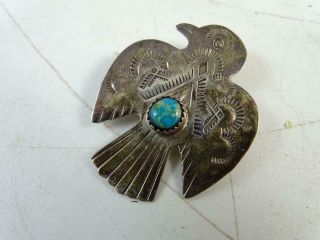 Vintage Native American Indian Sterling Silver Turquoise Bird Pin Brooch Navajo