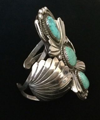 Vintage Wide Old Navajo Turquoise Sterling Silver Cuff Bracelet Estate Find 6