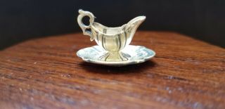 Vintage Dollhouse Miniature Sterling Silver Gravy Boat And Saucer Marked Cini