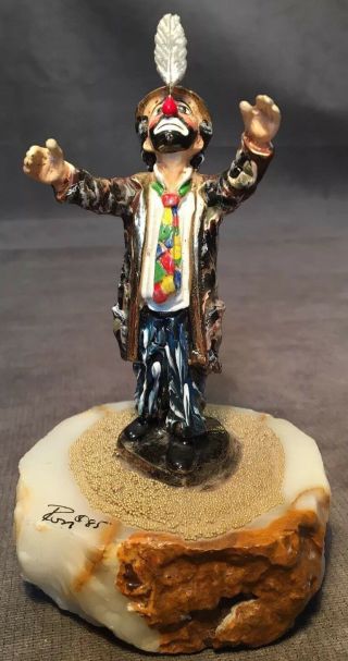 Vintage 1985 Ron Lee Clown Sculpture Emmitt Kelly Hobo Feather On Nose 24kt Gold
