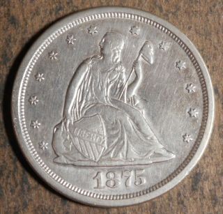 1875 S Seated Liberty Silver Twenty Cent Coin,  Rare Extremely Fine Coin,  Tc216