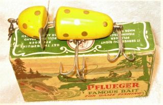 Antique Pflueger Bull Dog Brand Globe Wood Lure 3750 & Box