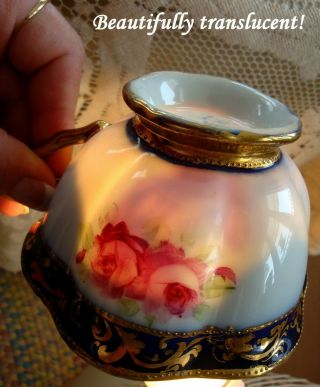 RARE INCREDIBLE 1890 ' s NIPPON HAND PAINTED ROSES BEADED GOLD TEA CUP SAUCER 10