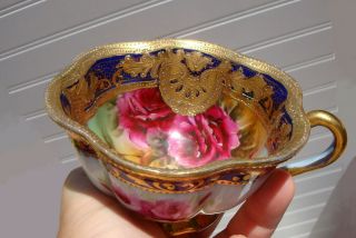 RARE INCREDIBLE 1890 ' s NIPPON HAND PAINTED ROSES BEADED GOLD TEA CUP SAUCER 6