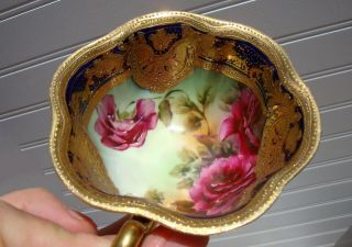 RARE INCREDIBLE 1890 ' s NIPPON HAND PAINTED ROSES BEADED GOLD TEA CUP SAUCER 7