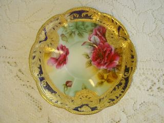 RARE INCREDIBLE 1890 ' s NIPPON HAND PAINTED ROSES BEADED GOLD TEA CUP SAUCER 8