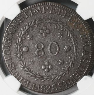 1828 - Sp Ngc Vf Brazil 80 Reis Rare Sao Paulo Coin (18090303c)