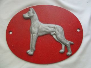 Vintage Great Dane Semi Truck Tractor Trailer Red Sign Plaque Logo Dog Metal