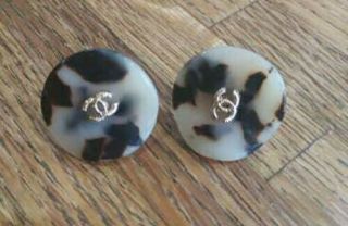 Authentic Vintage Chanel Earrings Button Tortoise Shell Pierced