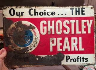 Vintage Ghostley Pearl Tin Sign Feed Chicken Poultry Farm Advertising Minnesota