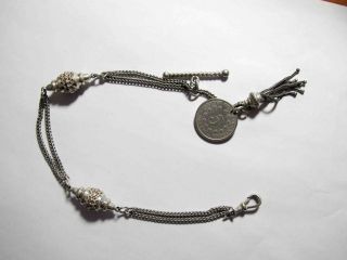Antique Victorian Sterling Silver Albertina Watch Chain Bracelet With Tassel